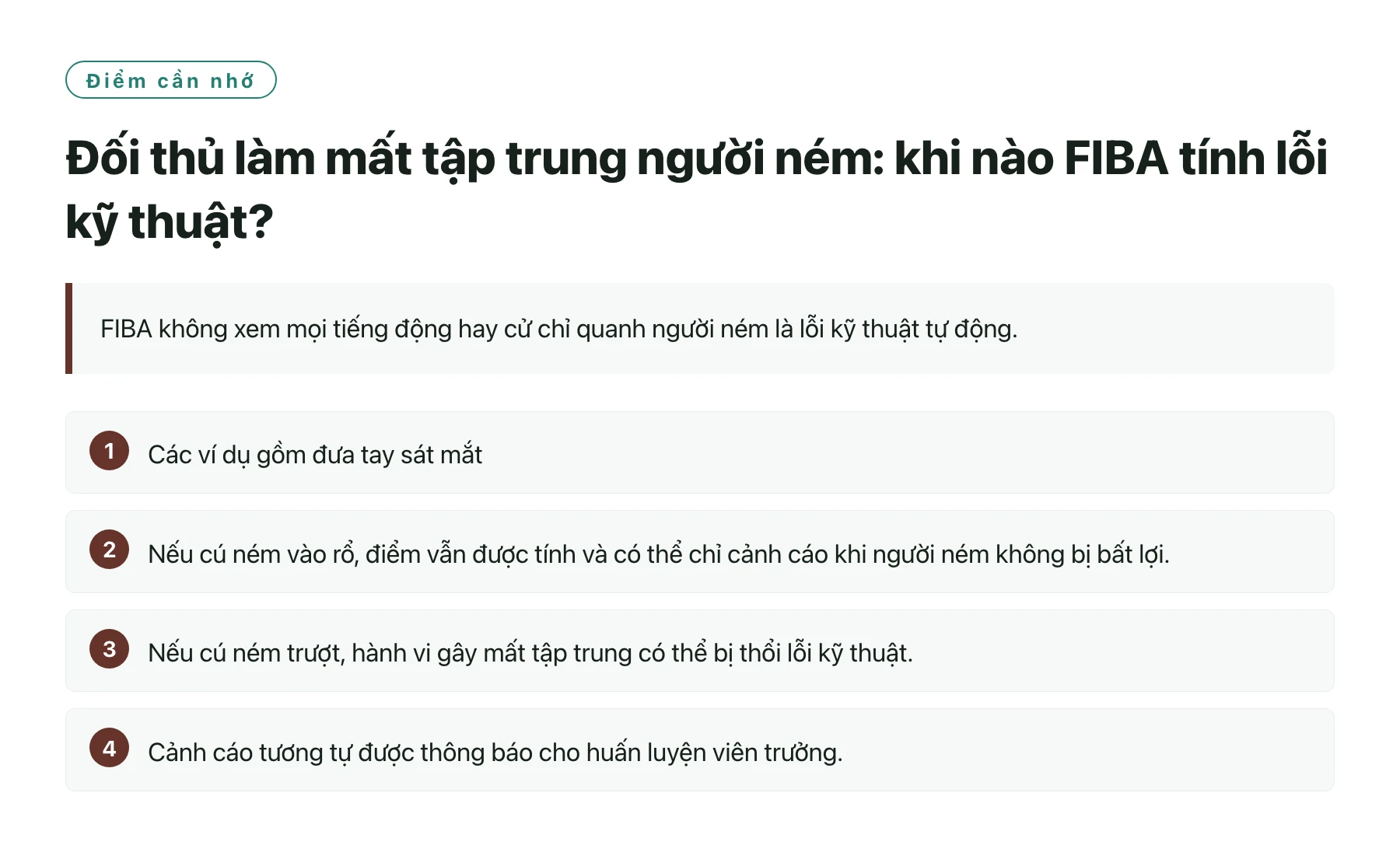 Đối thủ làm mất tập trung người ném: khi nào FIBA tính lỗi kỹ thuật?——全文要点速览