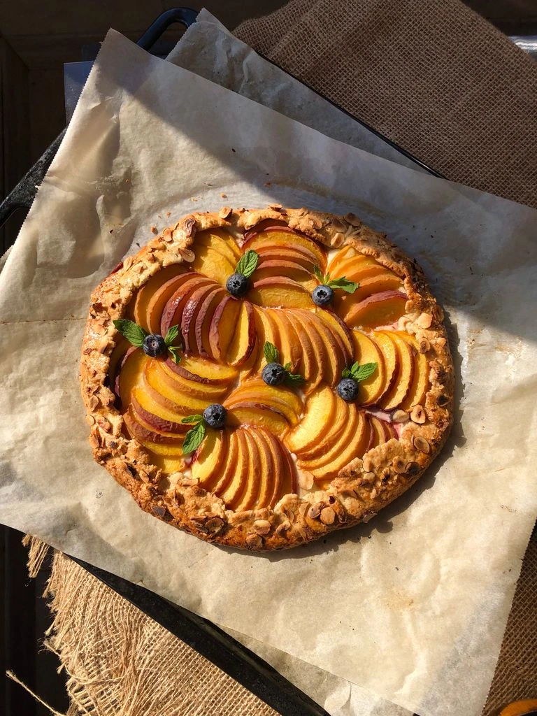 Rustic peach and raspberry galette